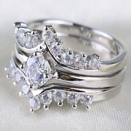 Round 5mm 1CT CZ Bridal Sets 10KT White Gold Filled Women's Wedding Ring 3 in 1 Band Gifts Sz 5 - 10 - WORLD TIME VISITS