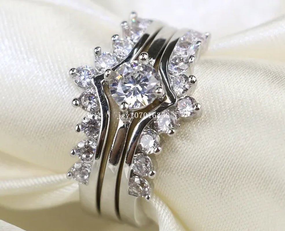 Round 5mm 1CT CZ Bridal Sets 10KT White Gold Filled Women's Wedding Ring 3 in 1  Band Gifts Sz 5-10
