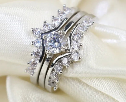 Round 5mm 1CT CZ Bridal Sets 10KT White Gold Filled Women's Wedding Ring 3 in 1  Band Gifts Sz 5-10