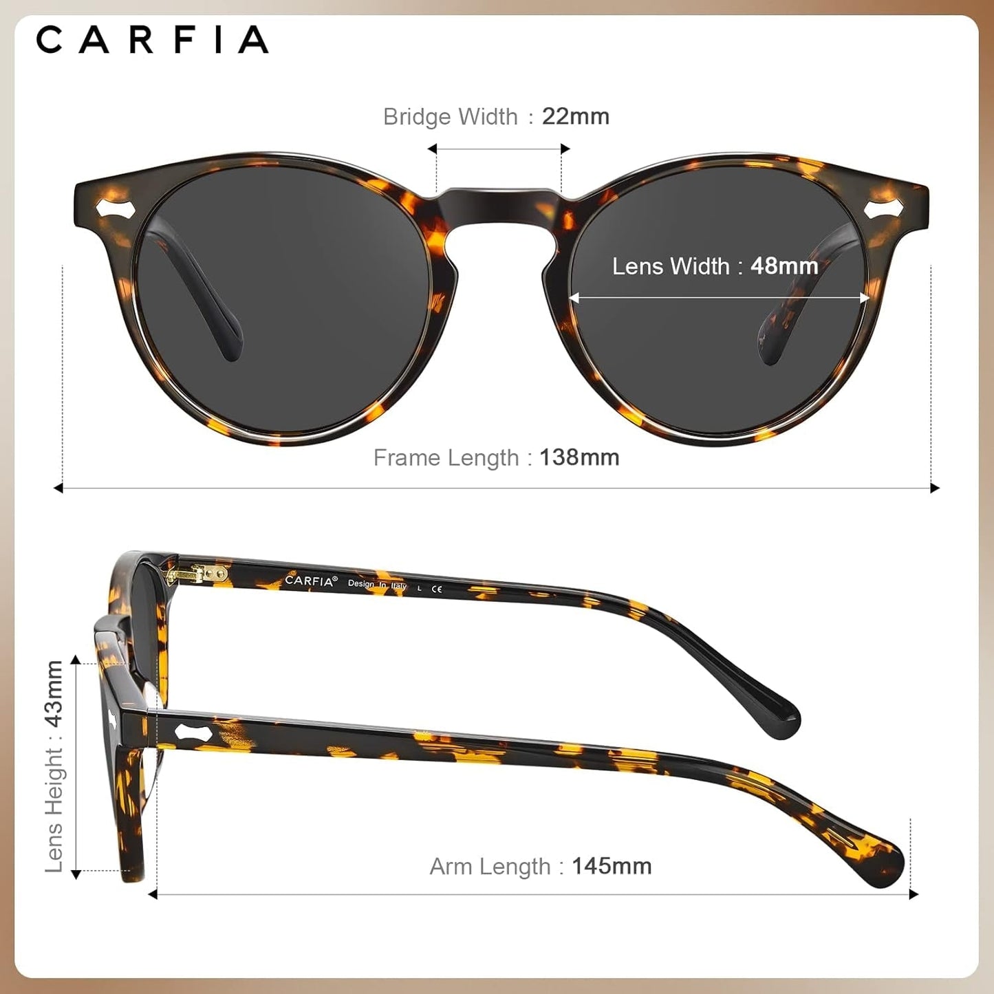 round Acetate Polarized Sunglasses for Women Small Face UV Protection with Leather Case CA5288