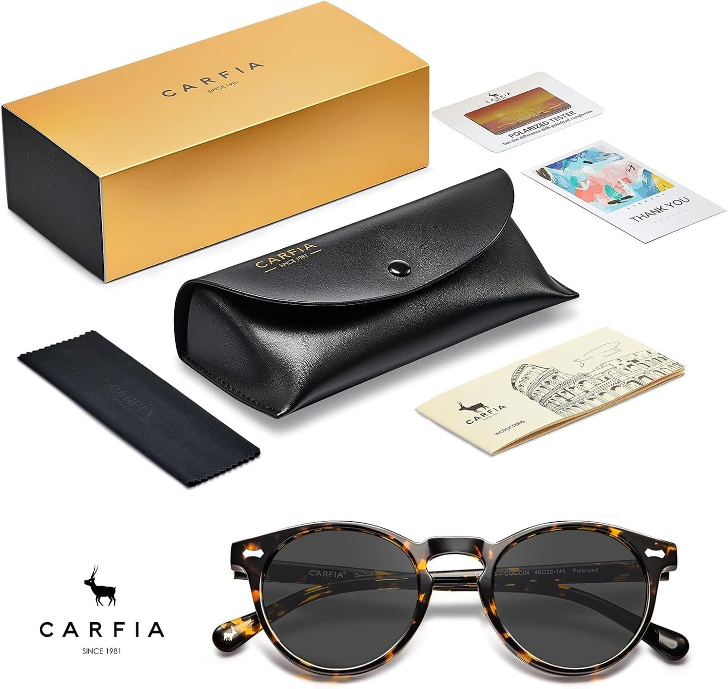 round Acetate Polarized Sunglasses for Women Small Face UV Protection with Leather Case CA5288