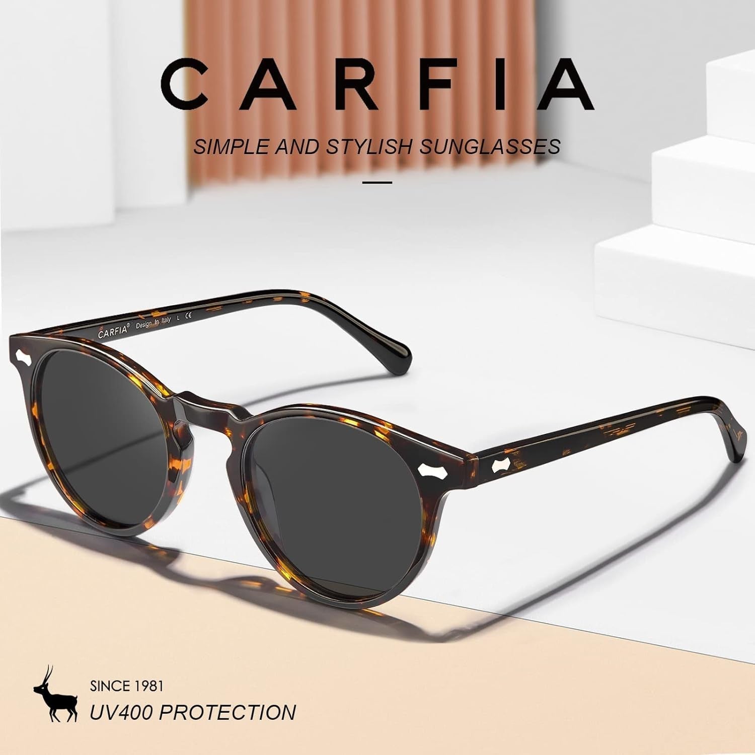 round Acetate Polarized Sunglasses for Women Small Face UV Protection with Leather Case CA5288 - WORLD TIME VISITS