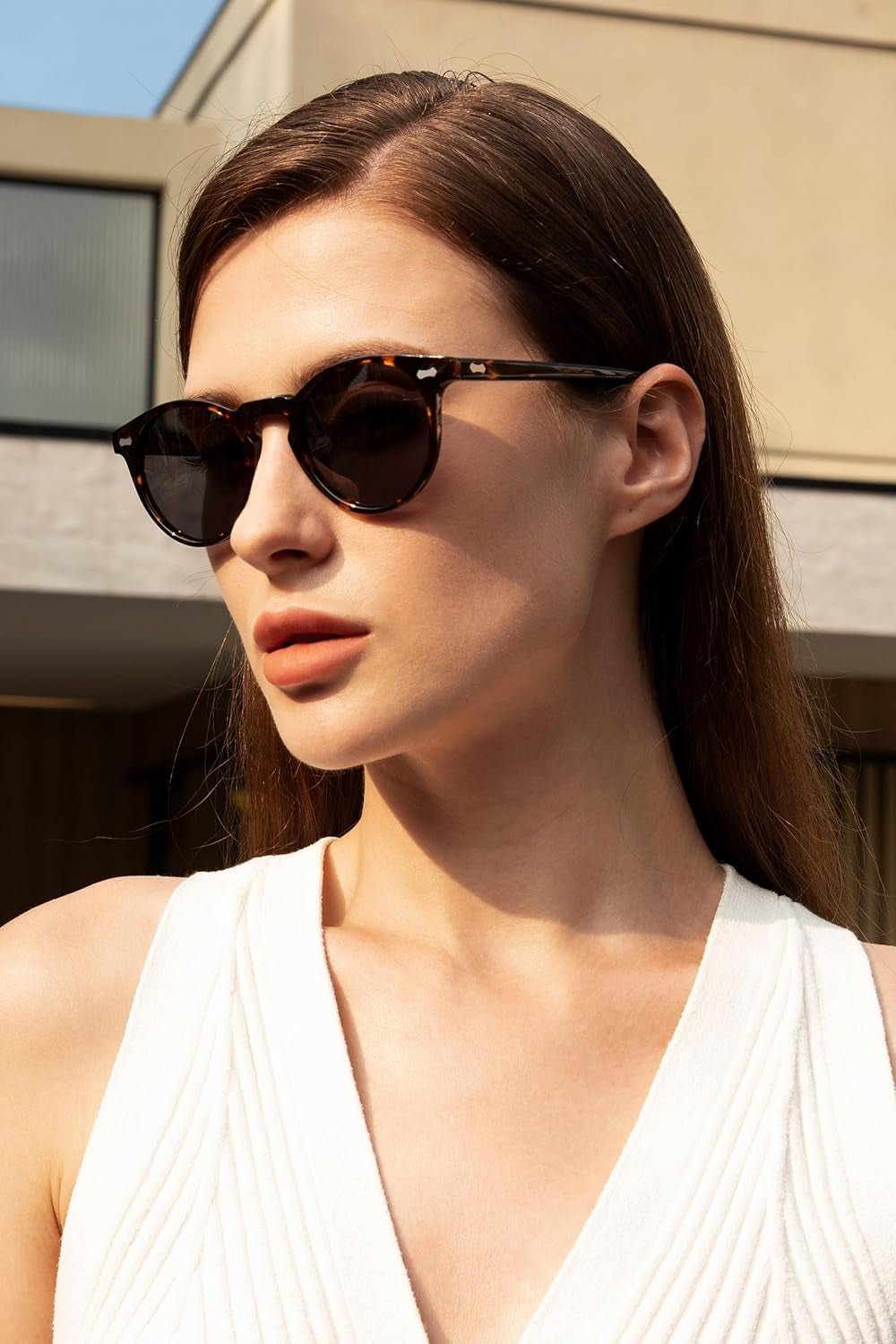 round Acetate Polarized Sunglasses for Women Small Face UV Protection with Leather Case CA5288 - WORLD TIME VISITS