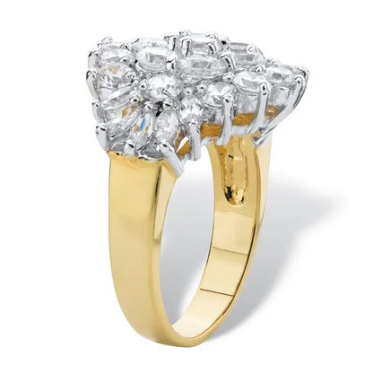 Round and Marquise-Cut Cubic Zirconia Cluster Ring 4.25 TCW Yellow Gold-Plated