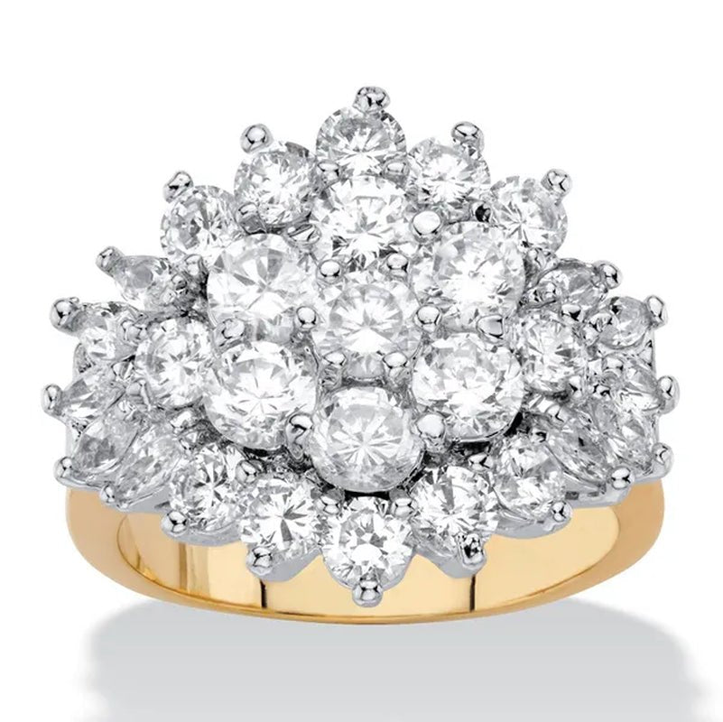 Round and Marquise - Cut Cubic Zirconia Cluster Ring 4.25 TCW Yellow Gold - Plated - WORLD TIME VISITS