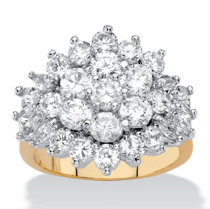 Round and Marquise - Cut Cubic Zirconia Cluster Ring 4.25 TCW Yellow Gold - Plated - WORLD TIME VISITS