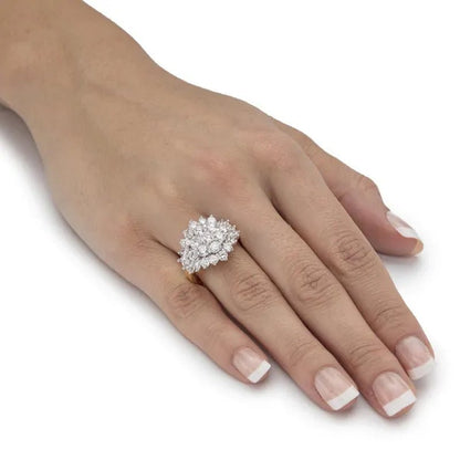Round and Marquise-Cut Cubic Zirconia Cluster Ring 4.25 TCW Yellow Gold-Plated