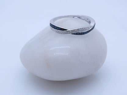 round Blue Sapphire & White Diamond Swirl Wedding Ring for Women in Gold