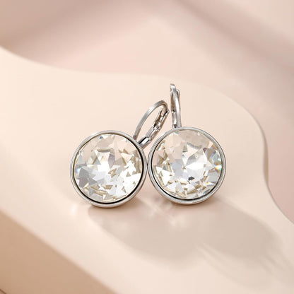 round Crystal Leverback Earrings Sparkly Elegant Austrian Crystals 18K Platinum Plated Hypoallergenic Delicate Jewelry Gifts for Women Party - WORLD TIME VISITS