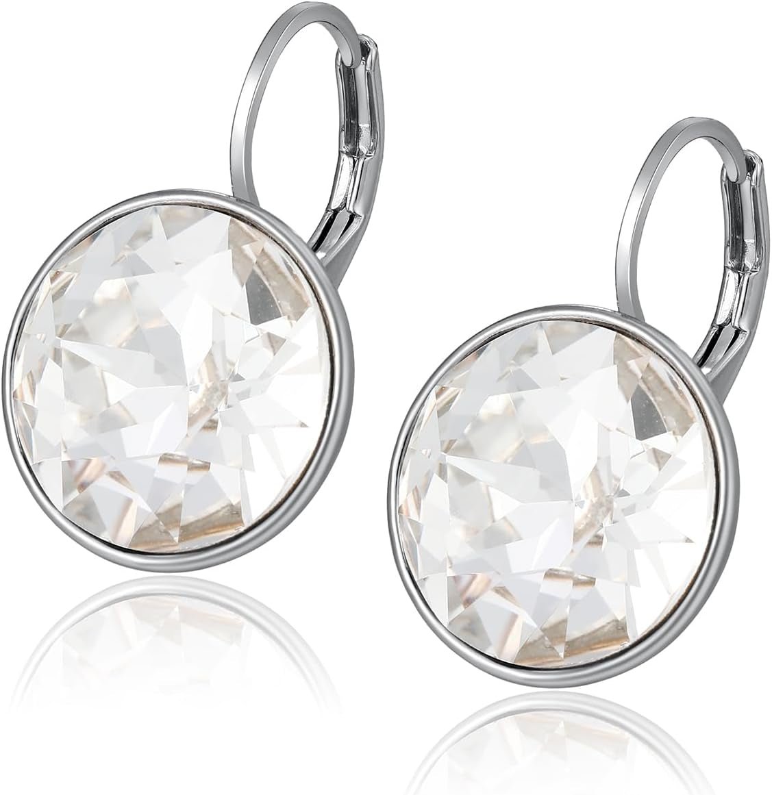 round Crystal Leverback Earrings Sparkly Elegant Austrian Crystals 18K Platinum Plated Hypoallergenic Delicate Jewelry Gifts for Women Party - WORLD TIME VISITS