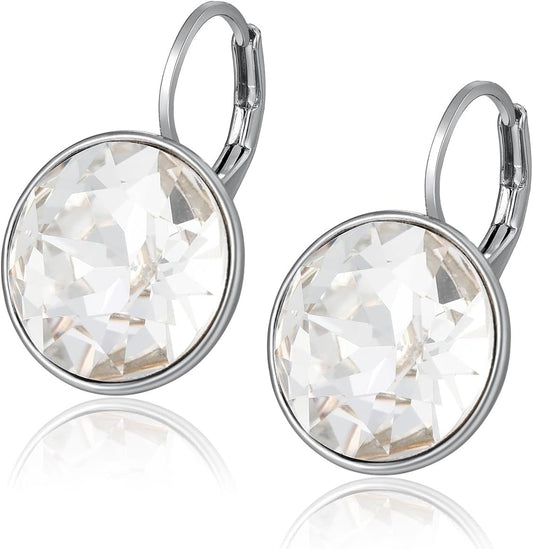 round Crystal Leverback Earrings Sparkly Elegant Austrian Crystals 18K Platinum Plated Hypoallergenic Delicate Jewelry Gifts for Women Party - WORLD TIME VISITS