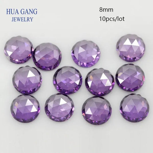 Round Shape Purple Rose Cut CZ Stone Flat Bottom Cubic Zirconia Brilliant Cut AAAAA Loose Gems 8Mm Wholesale Jewelry Stones - WORLD TIME VISITS