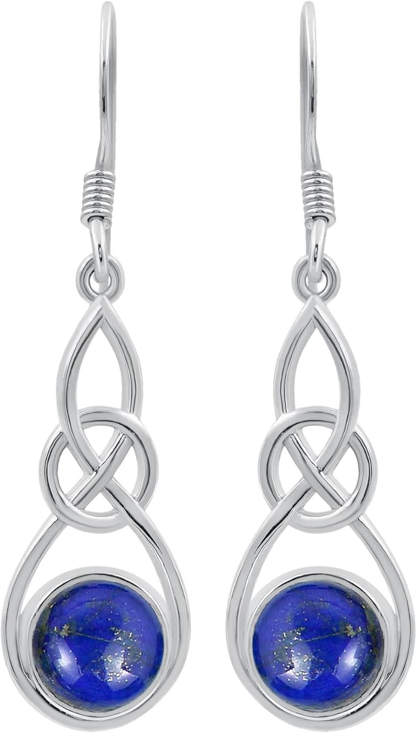 round Shaped Natural Gemstone Earrings for Women, Sterling Silver Celtic Knot Dangle Birthstone Earrings Jewelry Women'S Day Gifts for Mom Wife Sister - WORLD TIME VISITS