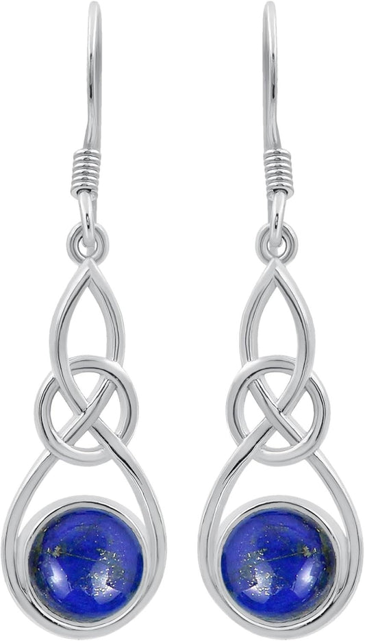 round Shaped Natural Gemstone Earrings for Women, Sterling Silver Celtic Knot Dangle Birthstone Earrings Jewelry Women'S Day Gifts for Mom Wife Sister - WORLD TIME VISITS
