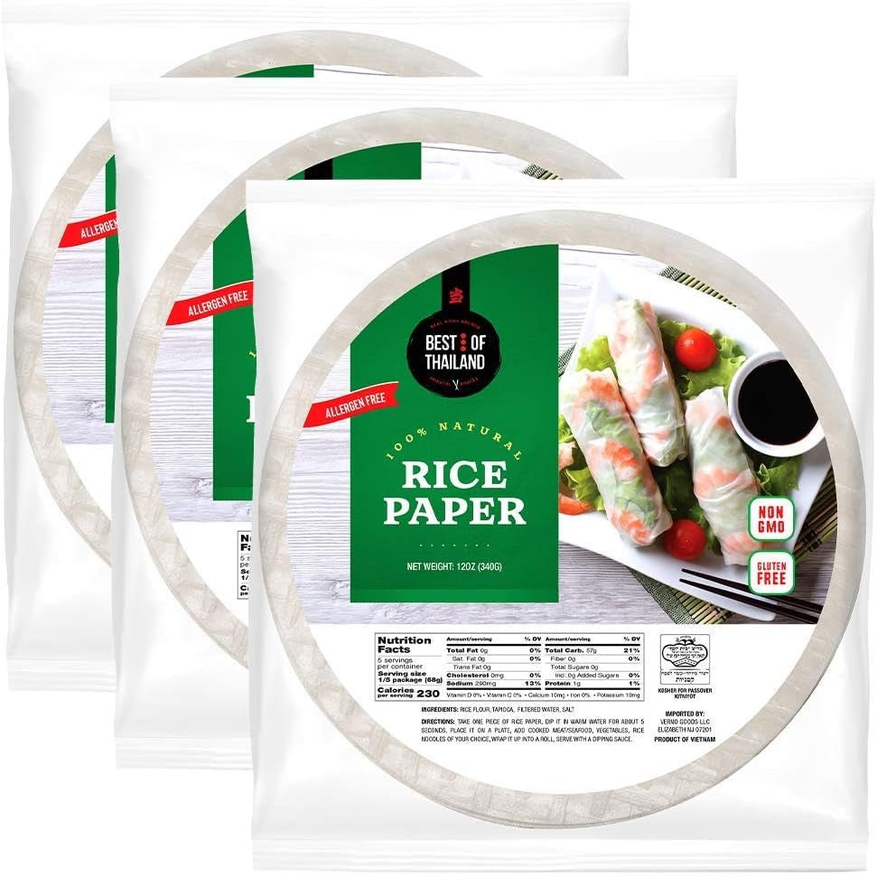 [Round] White Rice Paper Wraps 3 Pack | Perfect for Fresh Spring Rolls & Dumplings | Non - Gmo, Gluten - Free, Vegan & Paleo | Kosher for Passover Kitniyot - WORLD TIME VISITS