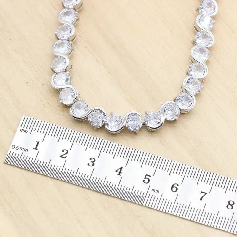 Royal Blue Stones Silver Color Jewelry Sets for Women Necklace Earrings Bracelet Ring Bridal Birthday Gift