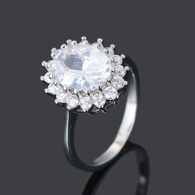 Royal Jewelry Princess Diana Soild silver color ring Sapphire cz diamond Engagement wedding band rings for women Bridal Size 5-11 Bague Femme