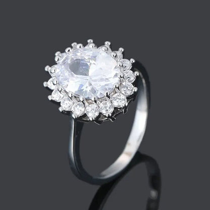 Royal Jewelry Princess Diana Soild silver color ring Sapphire cz diamond Engagement wedding band rings for women Bridal Size 5-11 Bague Femme