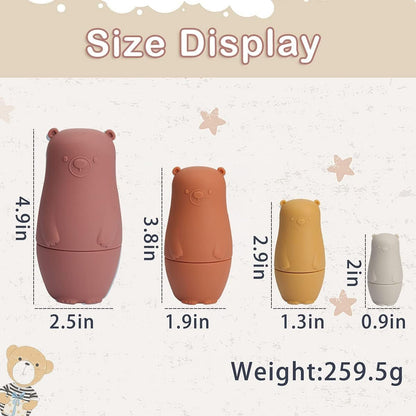 Russian Nesting Dolls for Kids Silicone Easter Toys Matryoshka Doll Montessori Educational Toy Bears Stacking Nesting Doll Toys for Toddlers 3 Years up (Red Doll)