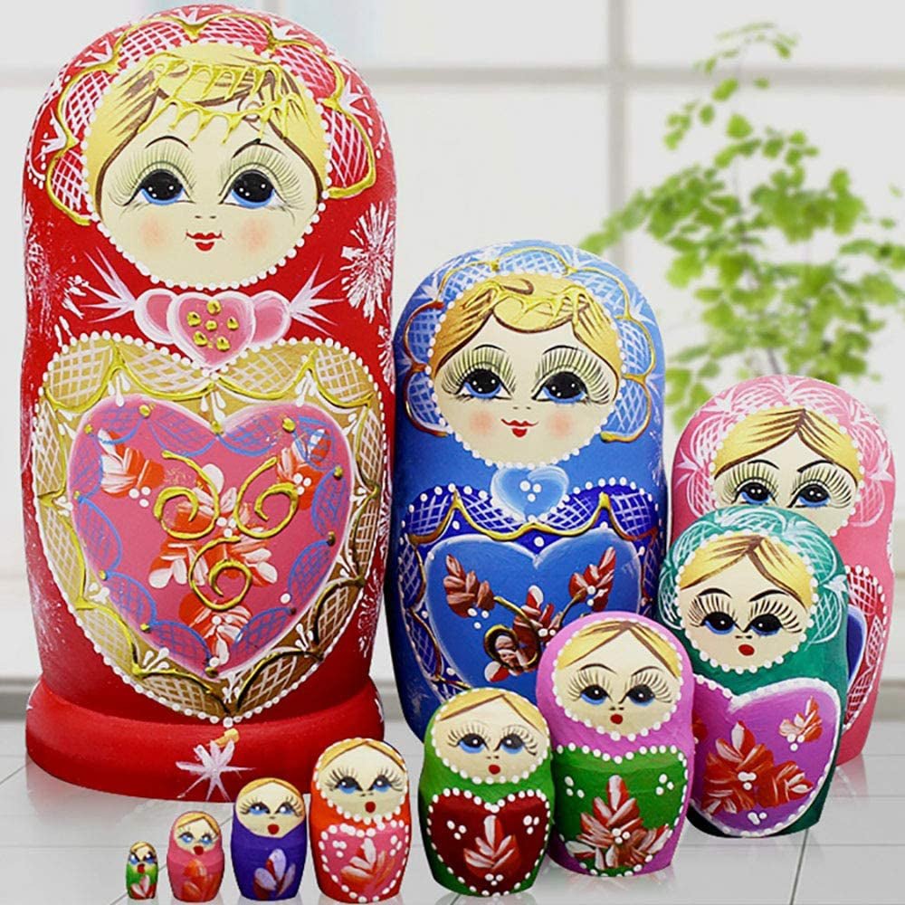 Russian Nesting Dolls Matryoshka Wood Stacking Nested Set 10 Pieces Handmade Toys for Children Kids Christmas Mother'S Day Birthday - WORLD TIME VISITS