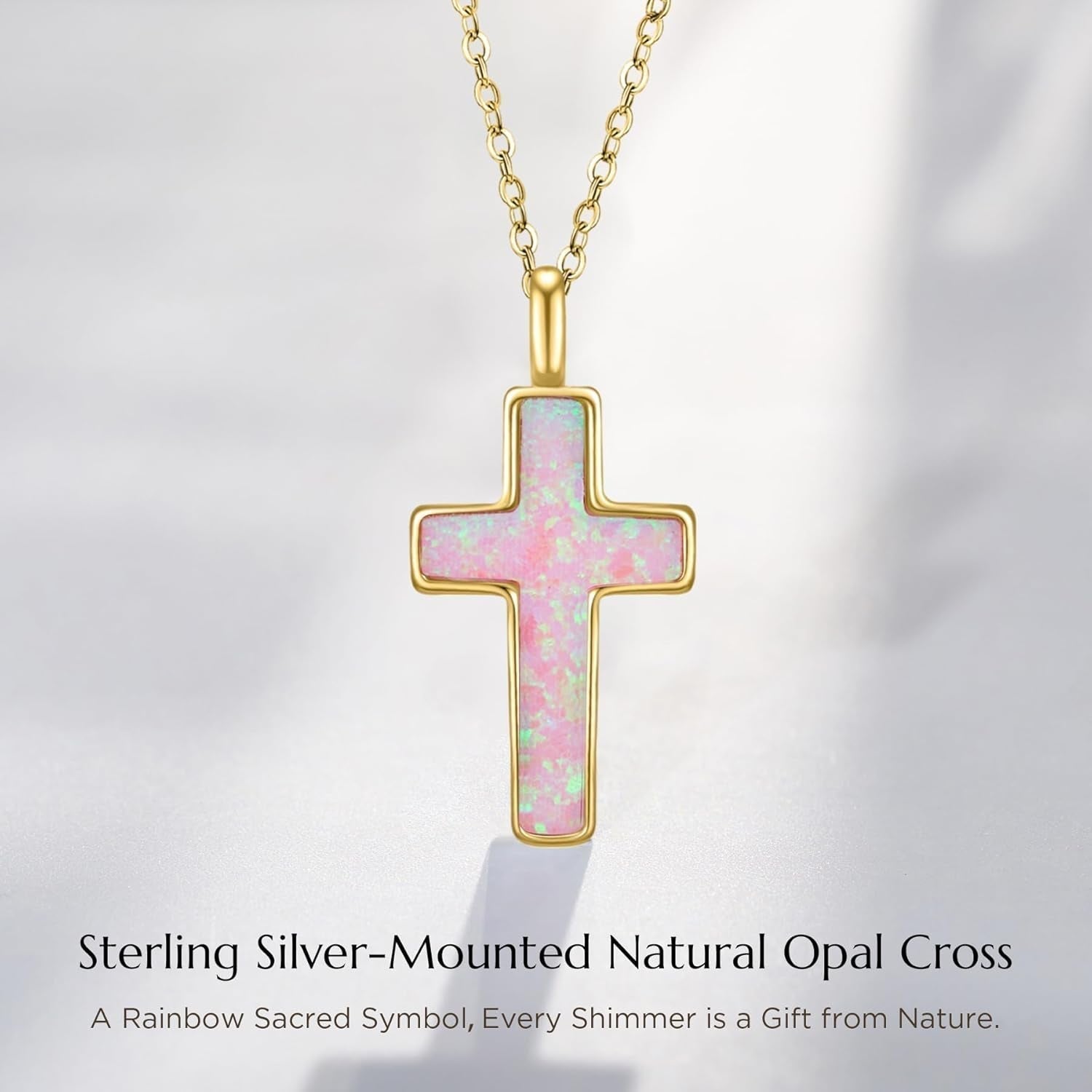 S925 Opal Cross Necklace for Women, Sterling Silver Opal Gemstone Womens Cross Necklaces, Cross Pendant with 5A Cubic Zirconia, Women'S October Birthstone Jewelry Gifts for Birthday, Anniversary, Christmas - WORLD TIME VISITS