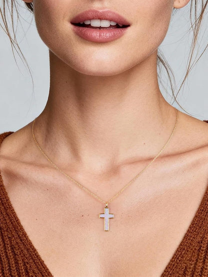 S925 Opal Cross Necklace for Women, Sterling Silver Opal Gemstone Womens Cross Necklaces, Cross Pendant with 5A Cubic Zirconia, Women'S October Birthstone Jewelry Gifts for Birthday, Anniversary, Christmas