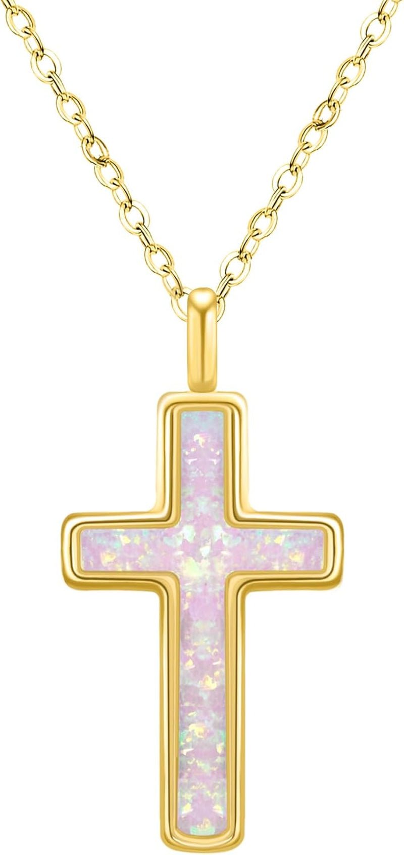 S925 Opal Cross Necklace for Women, Sterling Silver Opal Gemstone Womens Cross Necklaces, Cross Pendant with 5A Cubic Zirconia, Women'S October Birthstone Jewelry Gifts for Birthday, Anniversary, Christmas - WORLD TIME VISITS