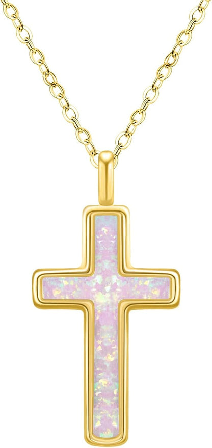 S925 Opal Cross Necklace for Women, Sterling Silver Opal Gemstone Womens Cross Necklaces, Cross Pendant with 5A Cubic Zirconia, Women'S October Birthstone Jewelry Gifts for Birthday, Anniversary, Christmas - WORLD TIME VISITS
