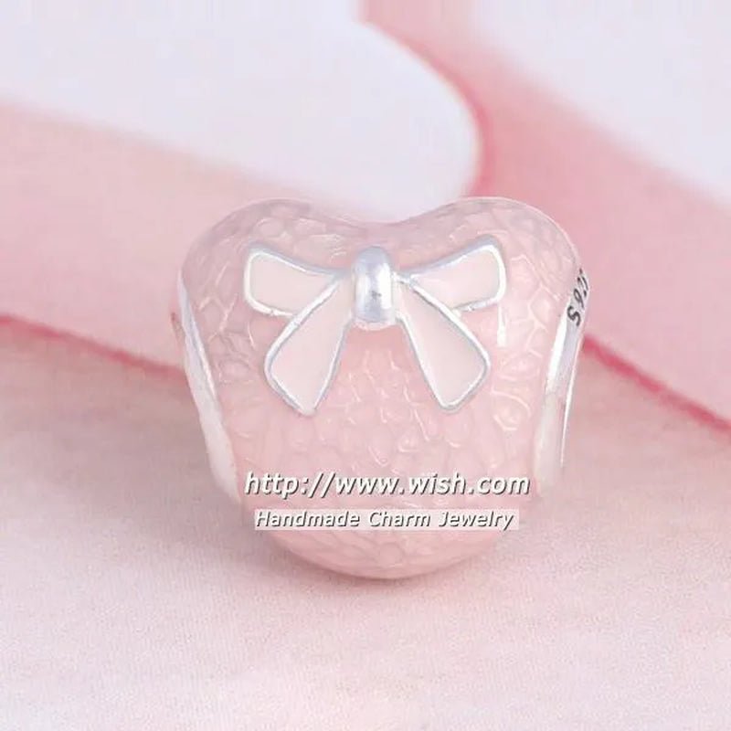 S925 Sterling Silver Fashion Jewelry Valentine's Day Pink Enamel Love Charms Beads & Jewelry Making - WORLD TIME VISITS