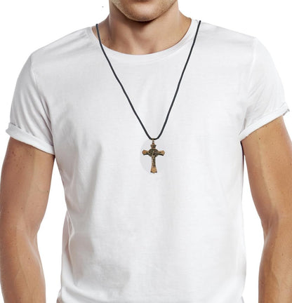 Saint Benedict Medal Wood Crucifix Cord Necklace for Men & Women – Handcrafted Religious Pendant, Healing, Travel Protection, Perfect for Gifting on Special Occasions, Made in Brazil - WORLD TIME VISITS