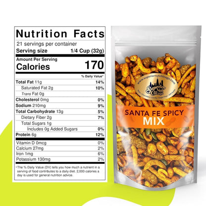 Santa Fe Trail Mix - Spicy Mix - Hot Spicy Peanuts, Hot Cajun Corn Sticks, Sesame Sticks, Chili Crescents, Toasted Corn, and Pumpkin Kernels (1.5 Pound Bag) - WORLD TIME VISITS