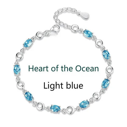 Sapphire Plated S925 Sterling Silver Bracelet Crystal Birthday Present