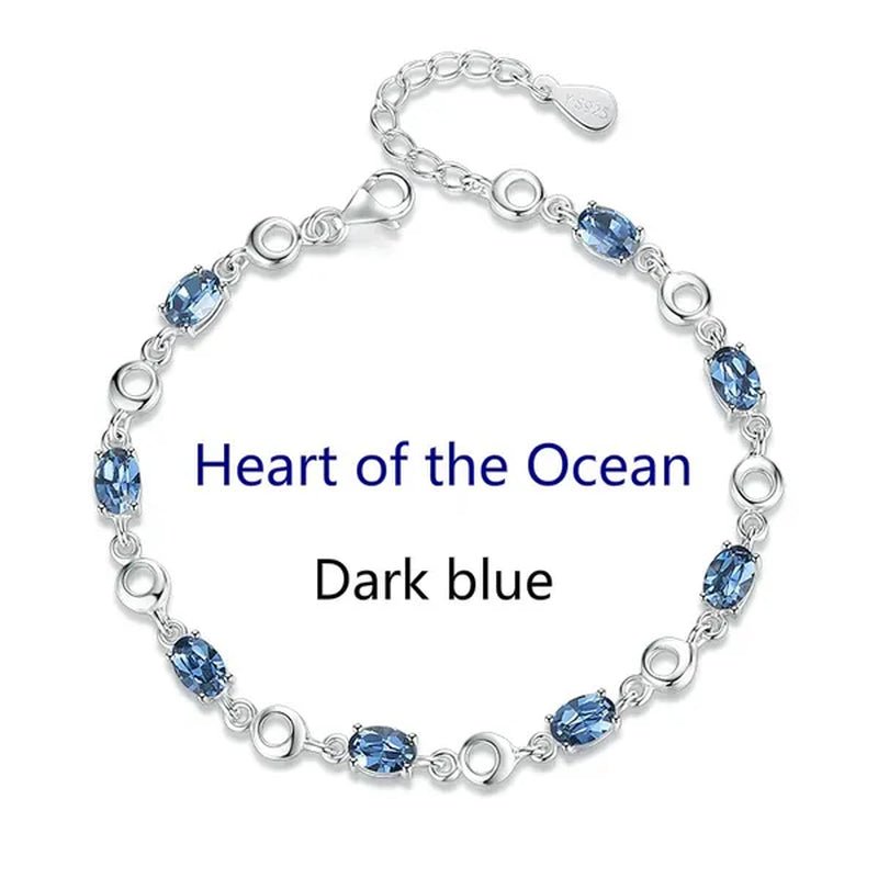 Sapphire Plated S925 Sterling Silver Bracelet Crystal Birthday Present