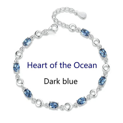 Sapphire Plated S925 Sterling Silver Bracelet Crystal Birthday Present