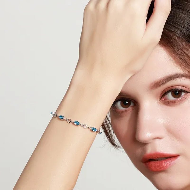 Sapphire Plated S925 Sterling Silver Bracelet Crystal Birthday Present - WORLD TIME VISITS