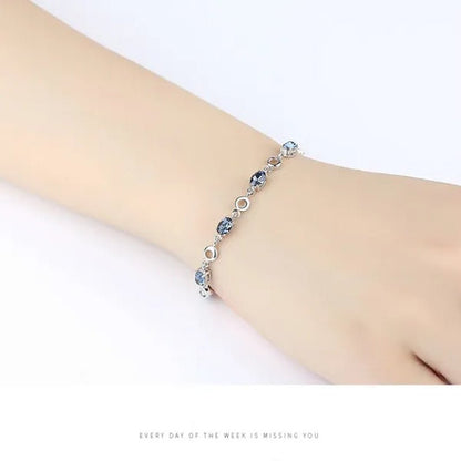 Sapphire Plated S925 Sterling Silver Bracelet Crystal Birthday Present