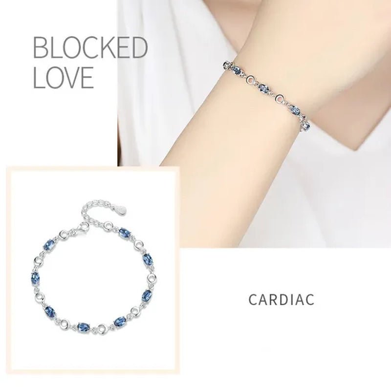 Sapphire Plated S925 Sterling Silver Bracelet Crystal Birthday Present