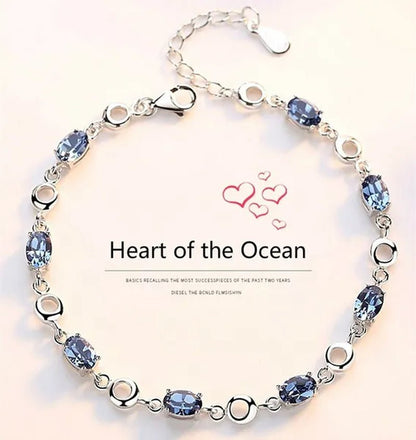 Sapphire Plated S925 Sterling Silver Bracelet Crystal Birthday Present - WORLD TIME VISITS