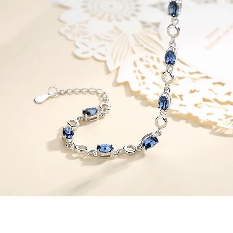 Sapphire Plated S925 Sterling Silver Bracelet Crystal Birthday Present