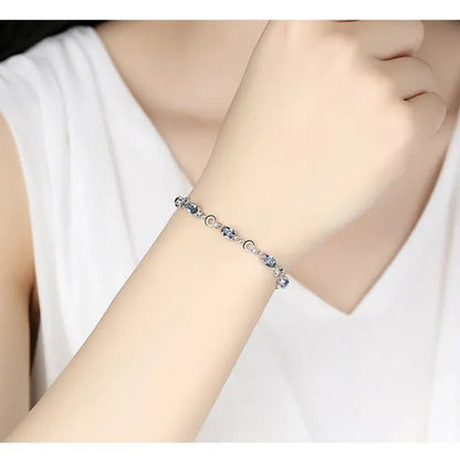 Sapphire Plated S925 Sterling Silver Bracelet Crystal Birthday Present - WORLD TIME VISITS
