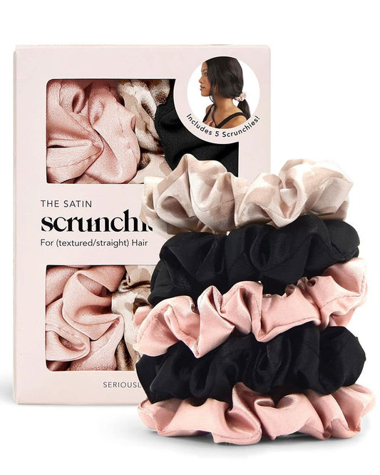 Satin Scrunchies for Women - No Crease Hair Ties for Girls | Scrunchies for All Hair Types and Textures, Perfect for Day or Night - 5 Pcs, Assorted - WORLD TIME VISITS