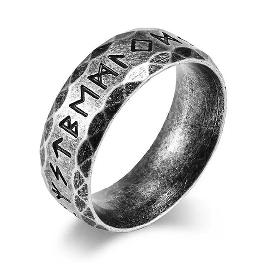 Scandinavian Jewelry Norse Nordic Viking Vintage Classic Plain Simple Style Multi - Faceted Edged Ring Women Men Stainless Steel Vikings Rune Rings with Elder Futhark Runes Size 7 - 12 - WORLD TIME VISITS