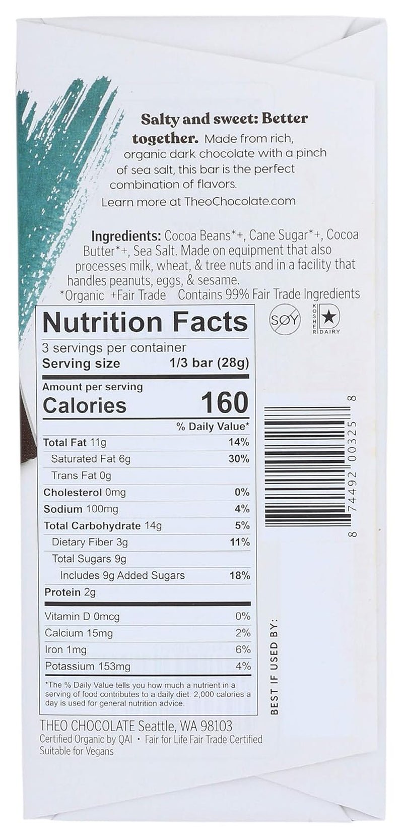 Sea Salt Organic Dark Chocolate Bar, 70% Cacao, 1 Bar | Vegan, Fair Trade - WORLD TIME VISITS