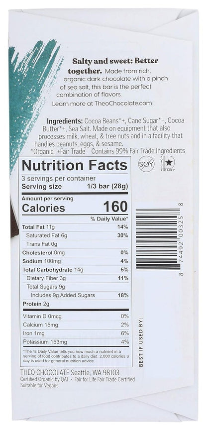 Sea Salt Organic Dark Chocolate Bar, 70% Cacao, 1 Bar | Vegan, Fair Trade - WORLD TIME VISITS