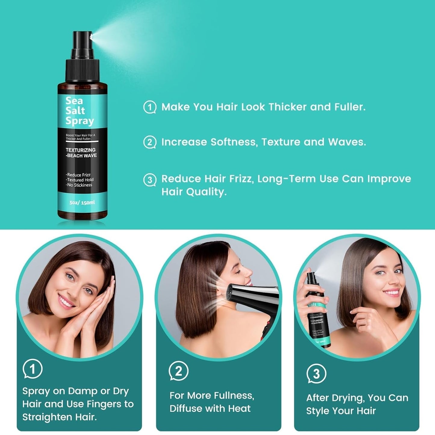 Sea Salt Spray for Hair Men and Women 5 Fl Oz - Dry Texturizing & Volumizing, Curl and Beach Waves Spray for Hair