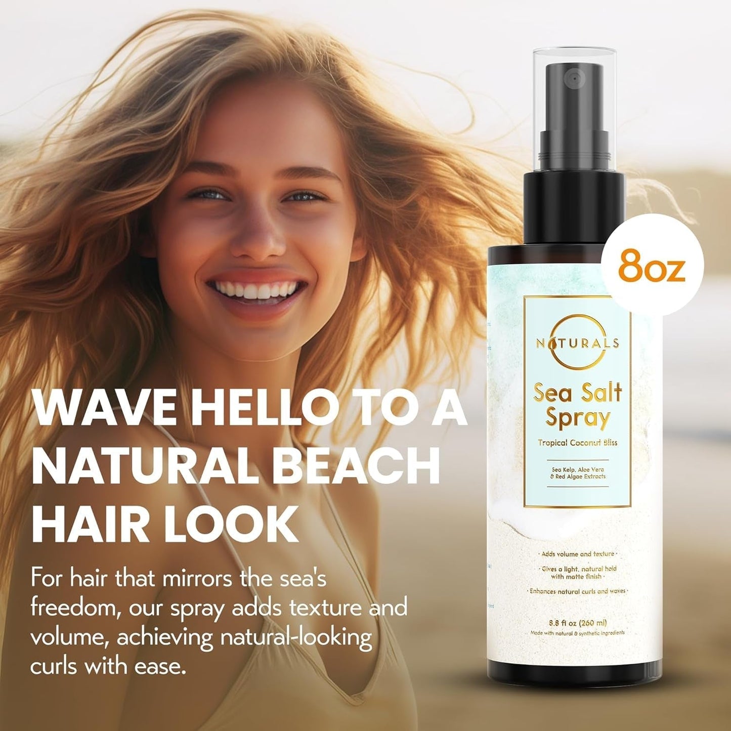 Sea Salt Water Spray for Men - Texturizing Spray Wavy Hair Products - Tropical Coconut Bliss, 8 Oz - WORLD TIME VISITS