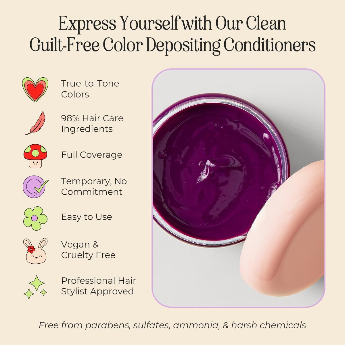 Semi Permanent Hair Color | Color Depositing Conditioner | Garnet Violet Hair Dye | No Bleach & No Peroxide Temporary Tint for Women & Men | Vegan, Ammonia Free, & Sulfate Free | Ready to Use, 6Oz
