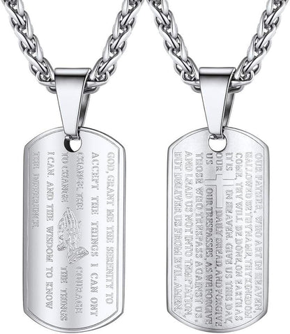 Serenity Prayer Christian Jewelry Religious Necklace Silver Stainless Steel Chain Pendant Mens Jewelry - WORLD TIME VISITS