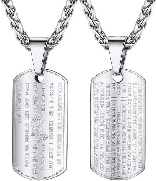 Serenity Prayer Christian Jewelry Religious Necklace Silver Stainless Steel Chain Pendant Mens Jewelry - WORLD TIME VISITS