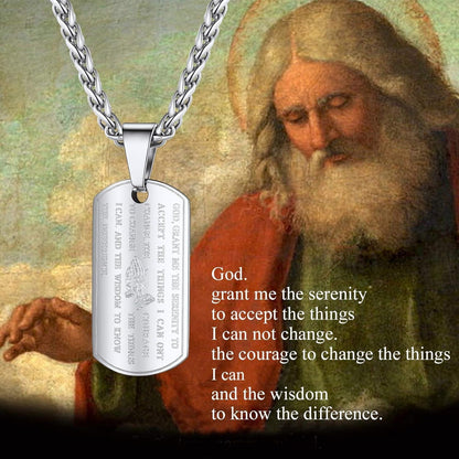 Serenity Prayer Christian Jewelry Religious Necklace Silver Stainless Steel Chain Pendant Mens Jewelry